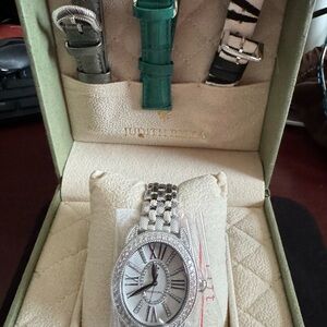 Judith Ripka 925 Silver Watch with Diamonique Crystal Accents w/ 3 Addl Bands